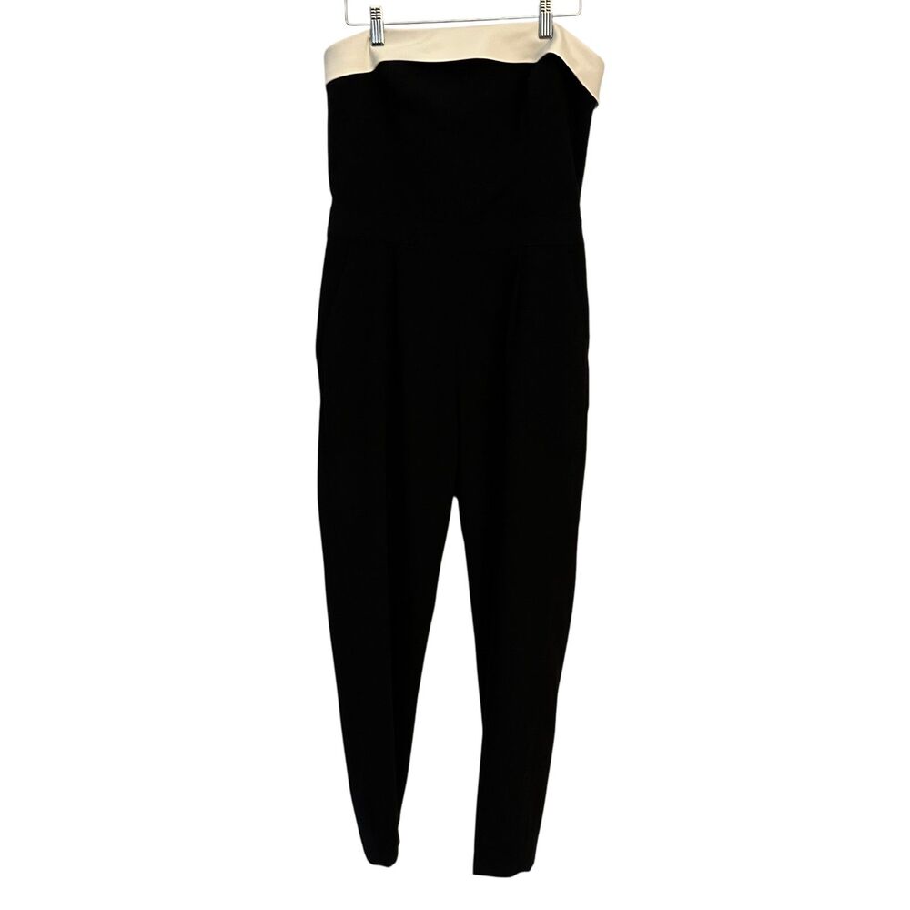 Trina Turk Black‎ Pants Sleeveless Jumpsuit White Satin Trim and Pockets Size 6